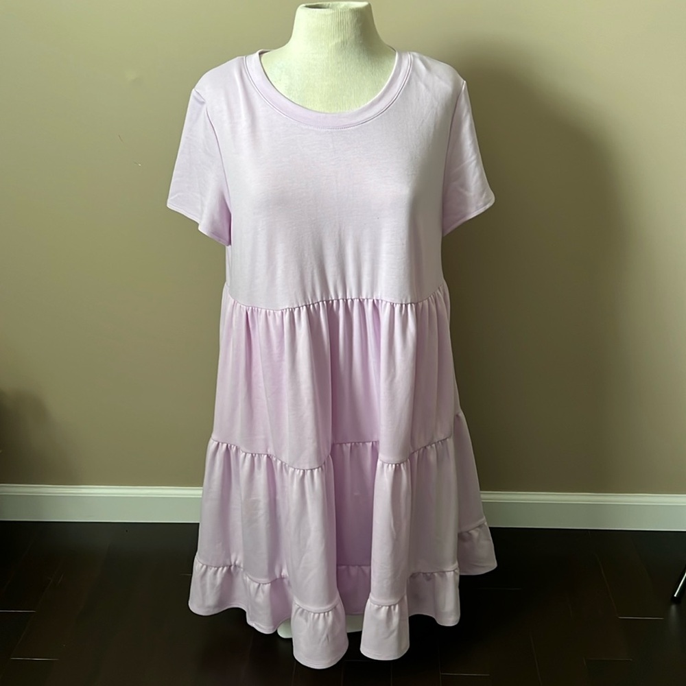 NWT Crown & Ivy Lavender Baby Terry Short Sleeve Tiered Dress Sz L